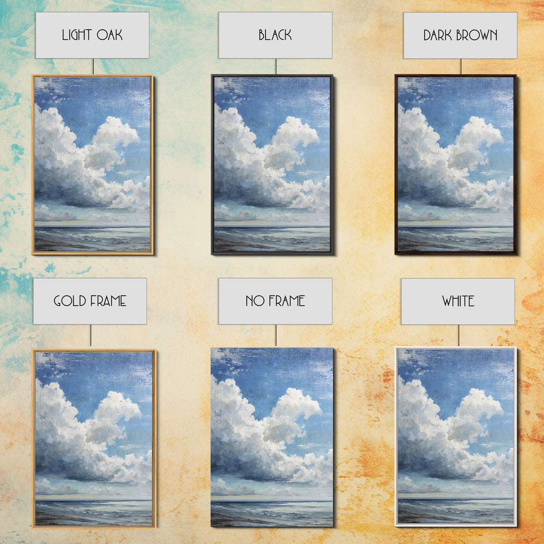Classic Seascape with Dramatic Clouds Framed Canvas Print, Wall Art, Wood Wall Art, Living Room Decor, Abstract Art, WAL-2x3-83