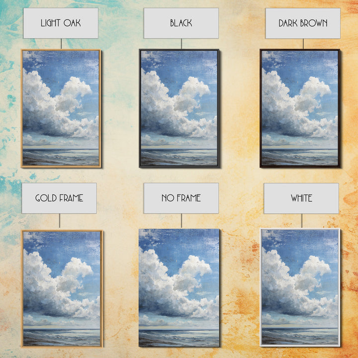 Classic Seascape with Dramatic Clouds Framed Canvas Print, Wall Art, Wood Wall Art, Living Room Decor, Abstract Art, WAL-2x3-83