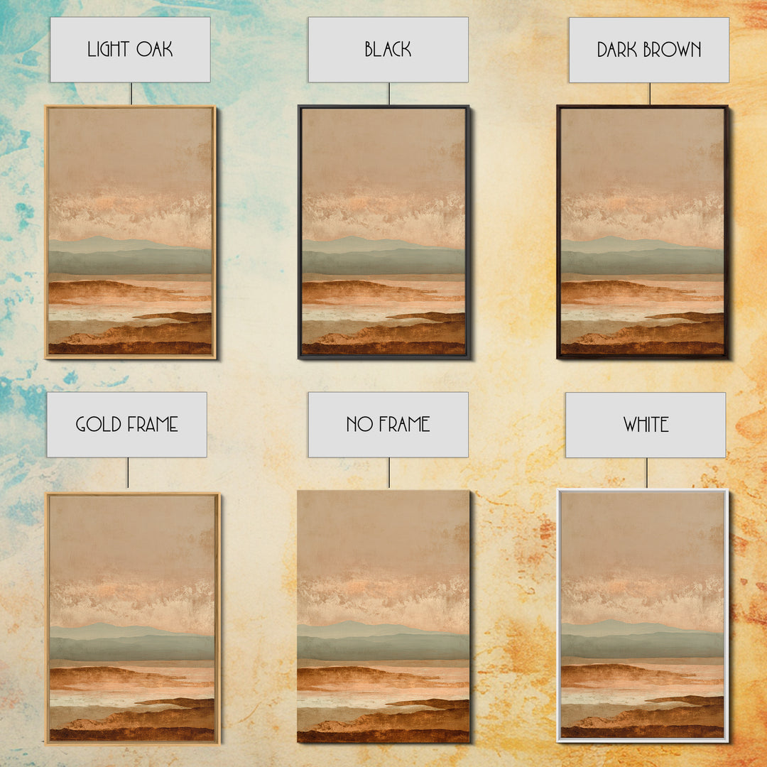 Desert Landscape in Warm Terracotta Tones Framed Canvas Print, Wall Art, Prints Wall Art, Living Room Decor, Oil Painting, WAL-2x3-87