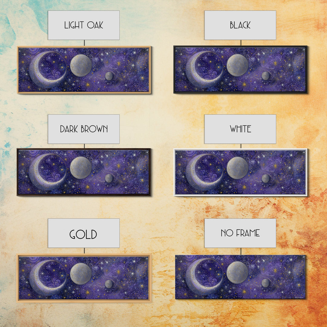 Celestial Moon and Stars Artwork Canvas Print, Wall Art, Digital Print, Living Room Decor, Fine Art, Luxury Decor, WAL-3x1-6