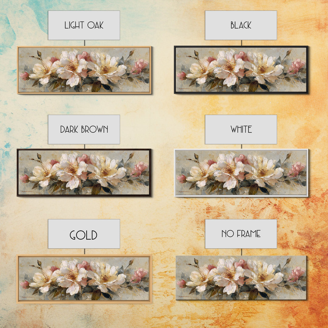 Soft Floral Oil Painting Framed Canvas Print, Wall Art, Gallery Decor, Living Room Decor, Fine Art, Home Decor, WAL-3x1-69