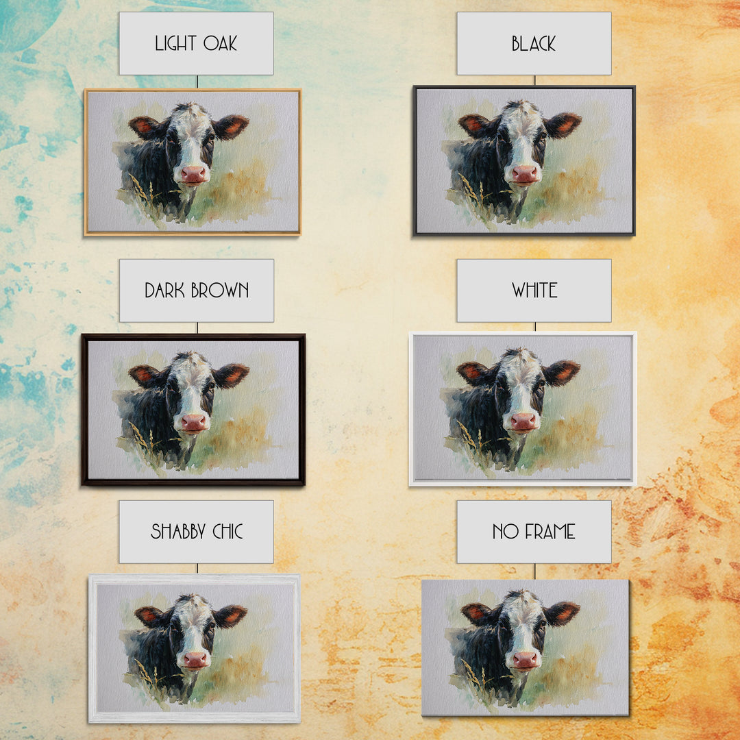 Rustic Farmhouse Cow Portrait Framed Canvas Print, Wall Art, Prints Wall Art, Living Room Decor, Fine Art, Textured Painting, WAL-3x2-23