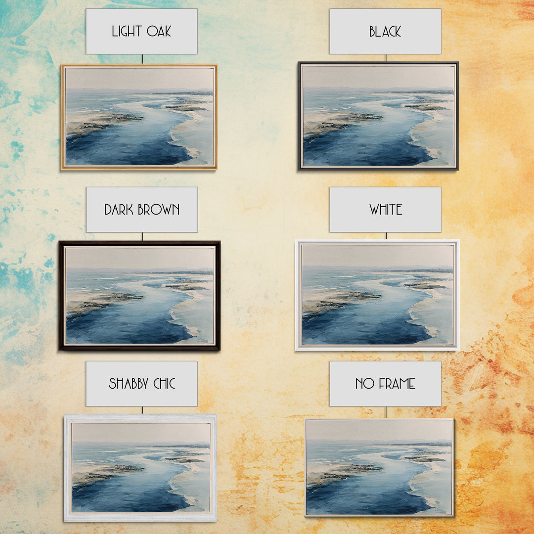 Coastal Aerial Water Study Framed Canvas Print, Wall Art, Contemporary Art, Living Room Decor, Fine Art, Mid Century Modern, WAL-3x2-39
