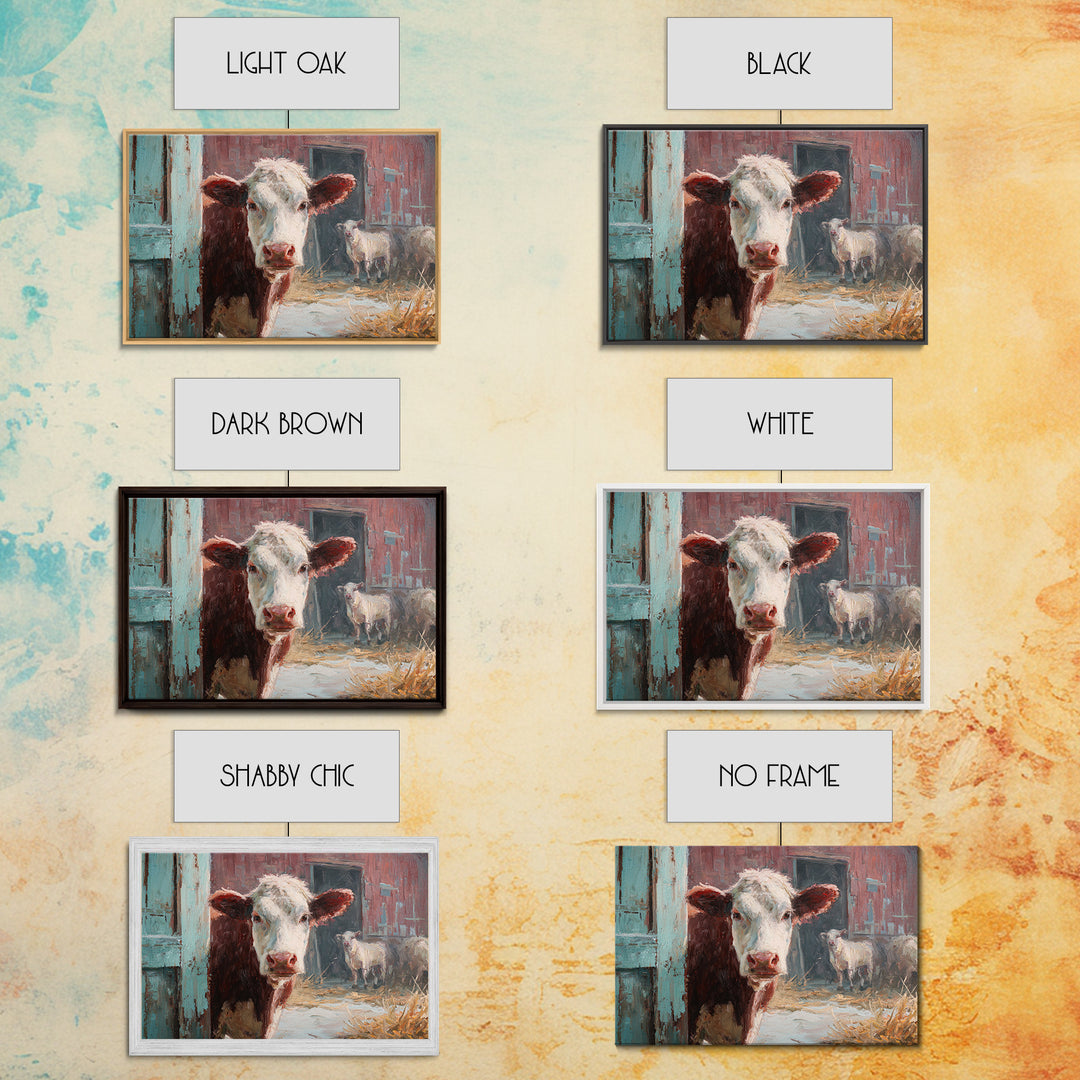 Rustic Farmhouse Cow Portrait Framed Canvas Print, Wall Art, Heart, Living Room Decor, Fine Art, Home Decor Gift, WAL-3x2-47
