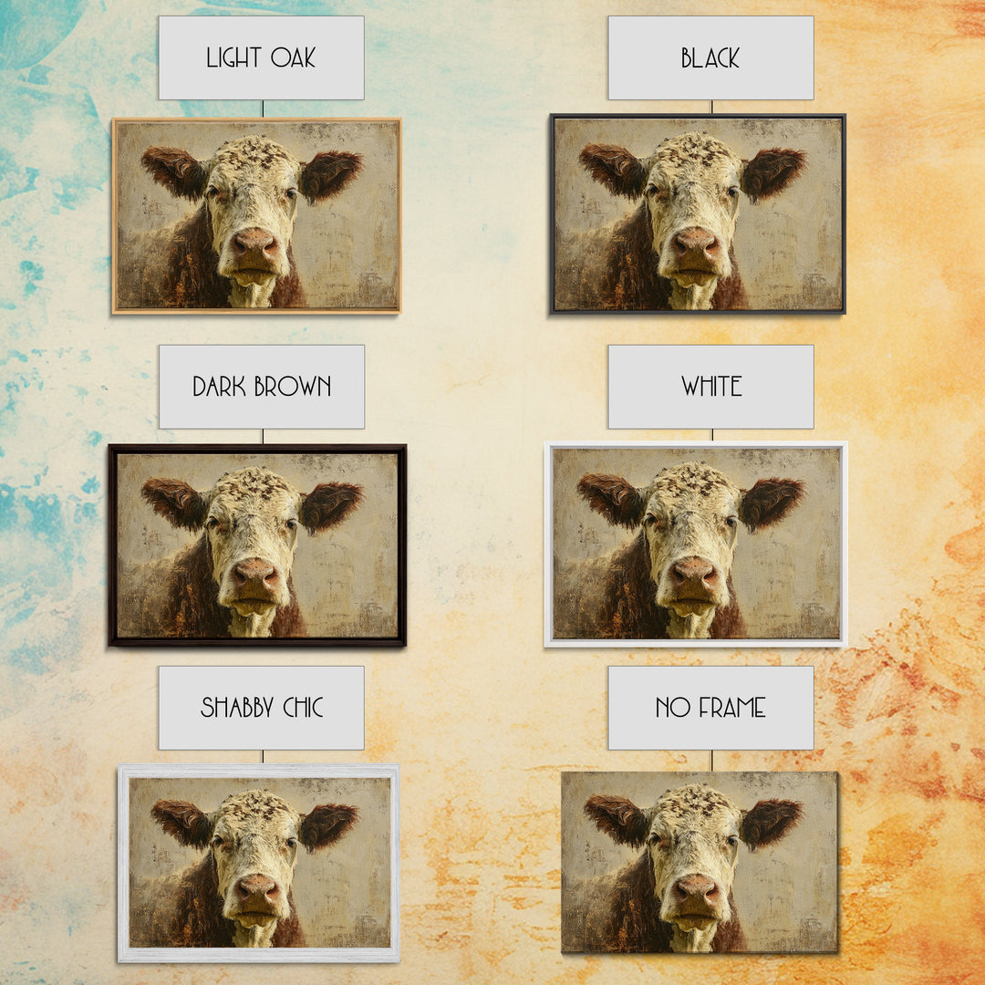 Rustic Farmhouse Cow Portrait Framed Canvas Print, Wall Art, Abstract Wall Art, Living Room Decor, Fine Art, WAL-3x2-71