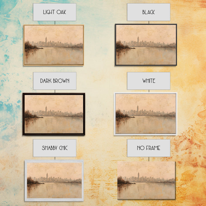 Urban Skyline in Muted Evening Color Canvas Print, Wall Art, Wood Wall Art, Living Room Decor, Fine Art, Textured Painting, WAL-3x2-94
