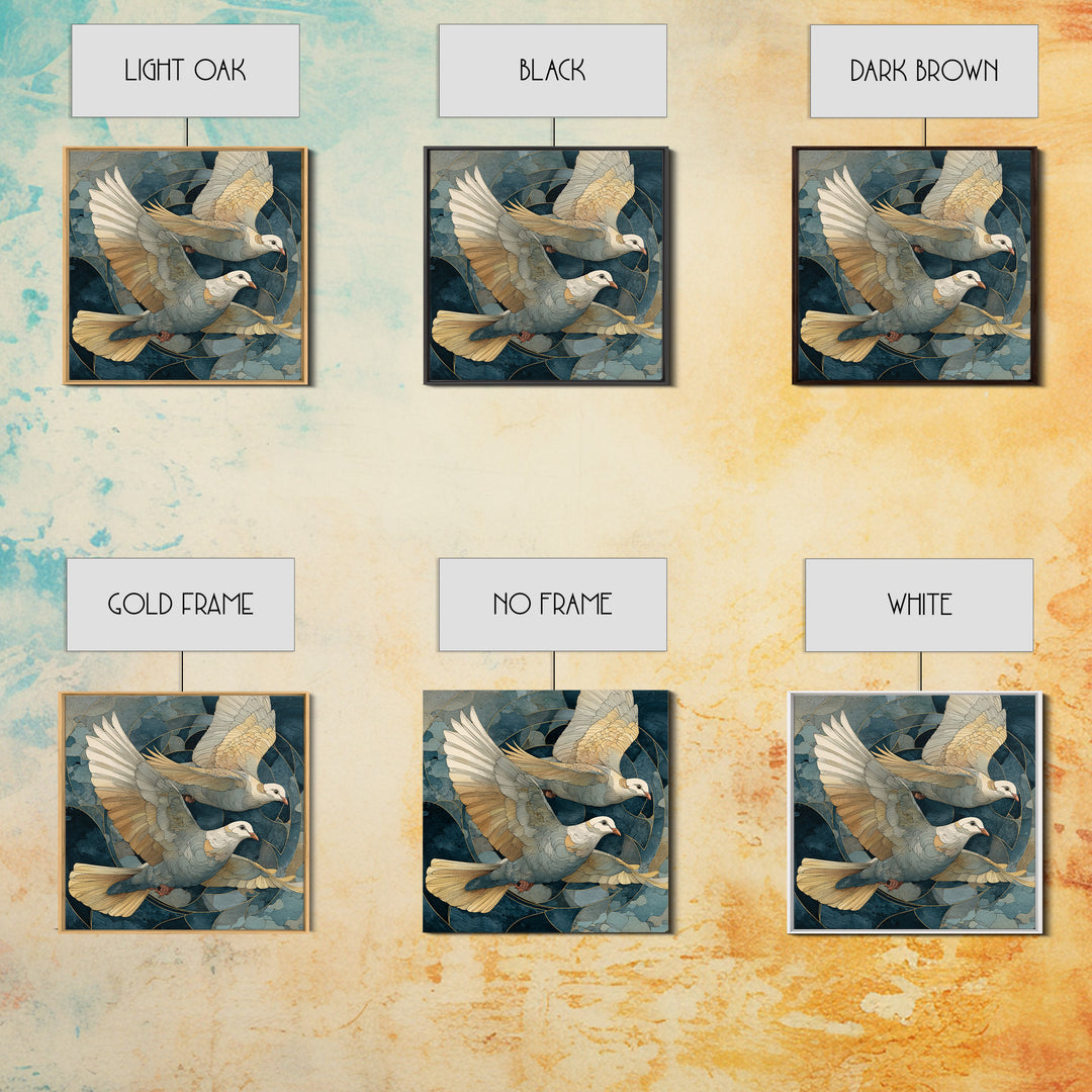 Doves Flying Through Soft Golden Light Framed Canvas Print, Wedding Art, Wall Decor, Living Room Decor, Fine Art, Romance, WED-1x1-83