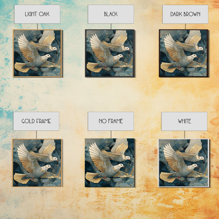 Doves Flying Through Soft Golden Light Framed Canvas Print, Wedding Art, Wall Decor, Living Room Decor, Fine Art, Romance, WED-1x1-83
