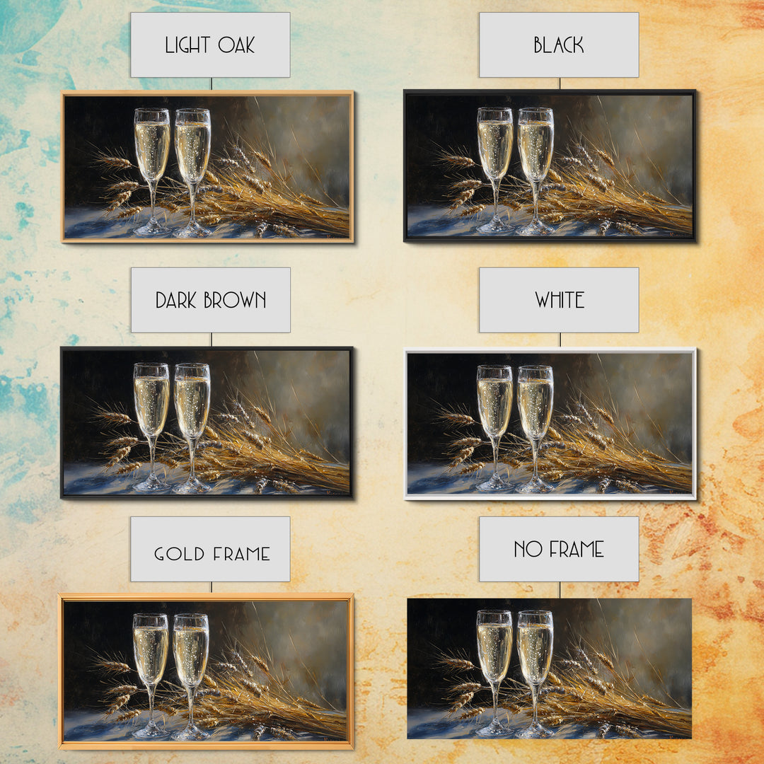 Champagne Glasses with Delicate Sparkle Canvas Print, Wedding Art, Wall Decor, Living Room Decor, Abstract Art, Romance, WED-2x1-2