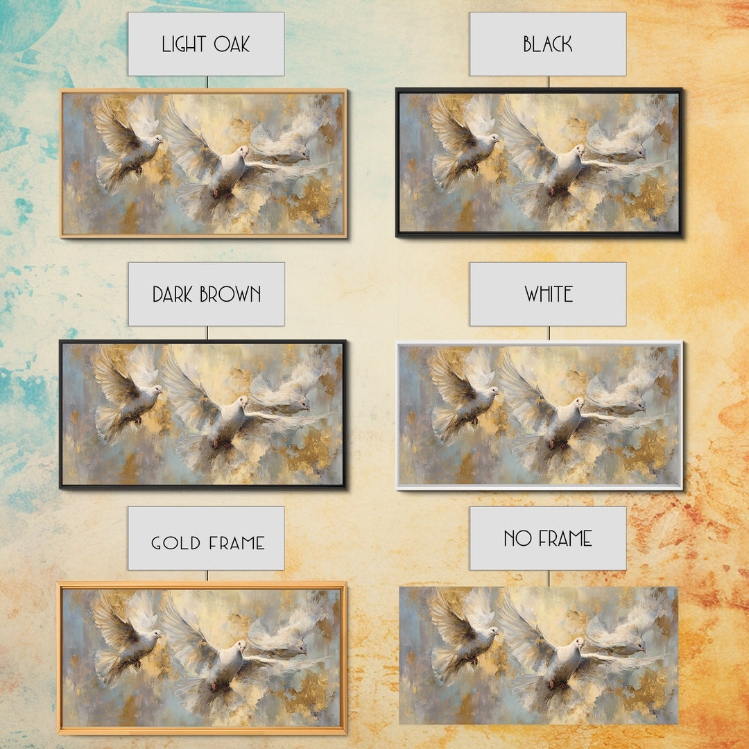 Doves Flying Through Soft Golden Light Canvas Print, Wedding Art, Art Print, Living Room Decor, Romance, Downloadable Art, WED-2x1-31