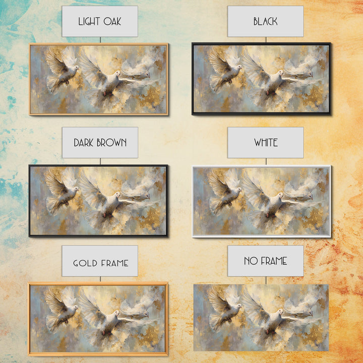 Doves Flying Through Soft Golden Light Canvas Print, Wedding Art, Art Print, Living Room Decor, Romance, Downloadable Art, WED-2x1-31