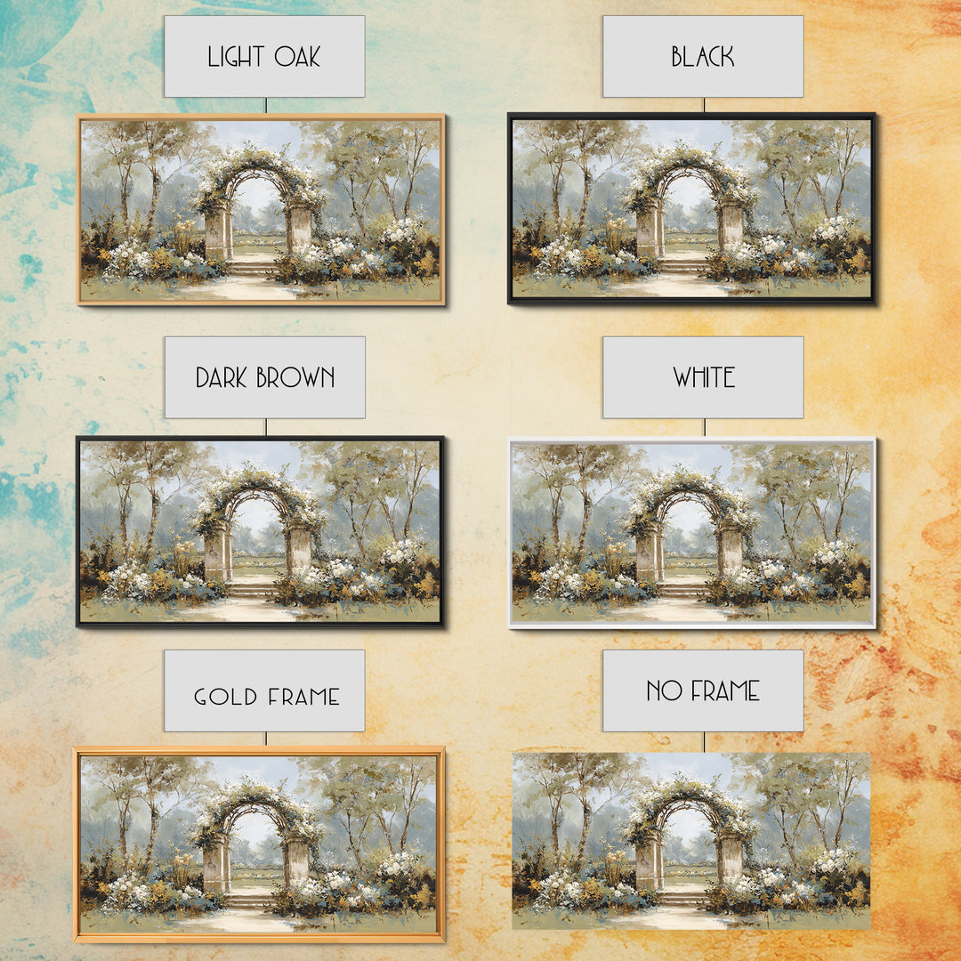 Romantic Garden Arch Covered Framed Canvas Print, Wedding Art, Neutral Decor, Living Room Decor, Oil Painting, Romance, WED-2x1-6