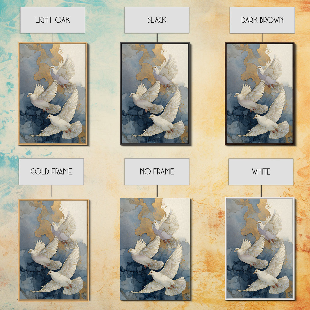 Doves Flying Through Soft Golden Light Framed Canvas Print, Wedding Art, Wall Decor, Living Room Decor, Fine Art, Romance, WED-2x3-43
