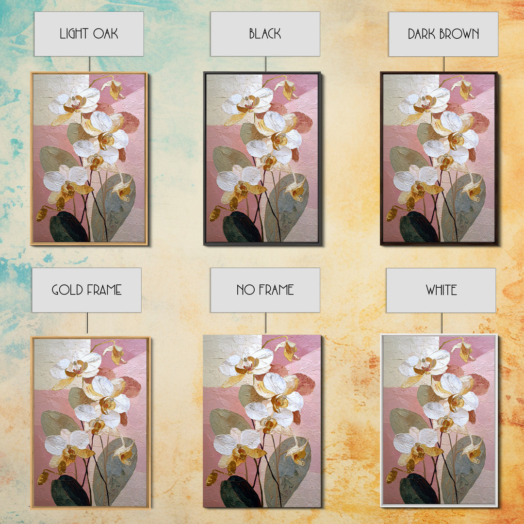 White Orchid and Gold Ribbon Composition Framed Canvas Print, Wedding Art, Wedding Reception, Living Room Decor, Abstract Art, WED-2x3-56