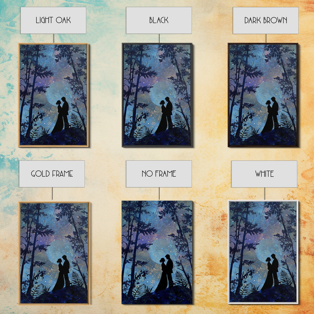 Couple Silhouette Beneath Moonlit Trees Canvas Print, Wedding Art, Wedding, Living Room Decor, Romance, Wedding Guestbook, WED-2x3-61