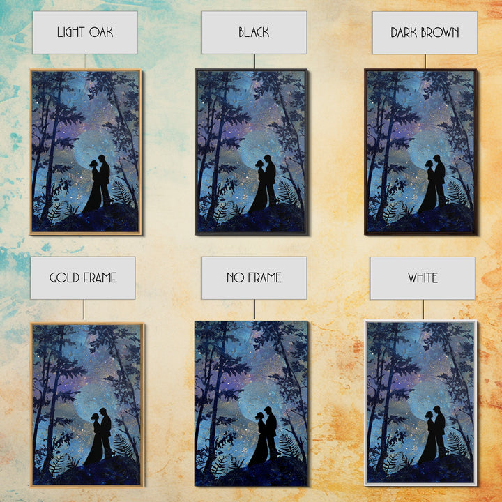 Couple Silhouette Beneath Moonlit Trees Canvas Print, Wedding Art, Wedding, Living Room Decor, Romance, Wedding Guestbook, WED-2x3-61