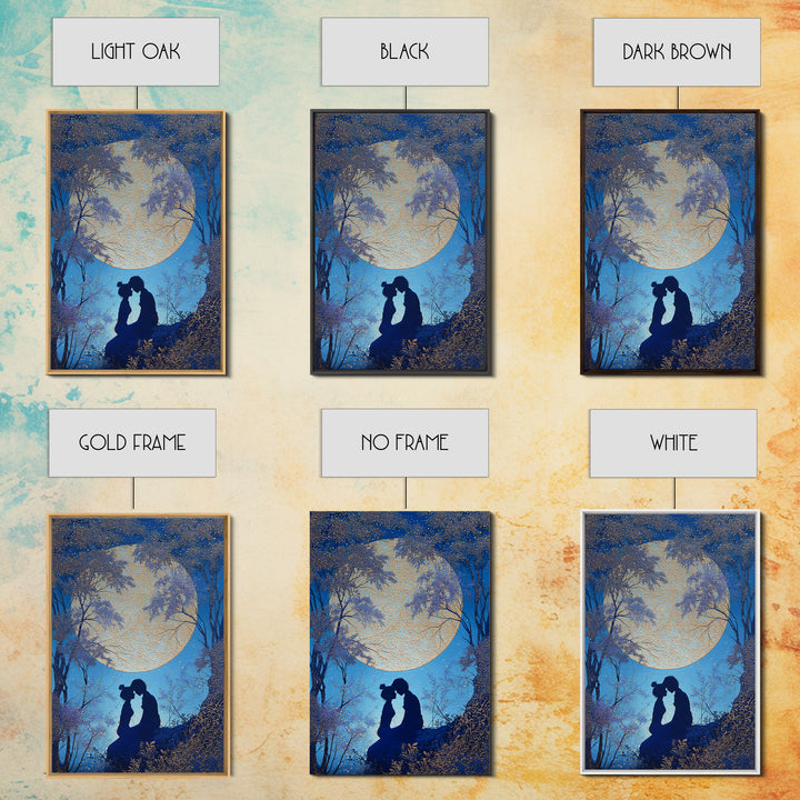 Couple Silhouette Beneath Moonlit Trees Framed Canvas Print, Wedding Art, Wedding Sign, Living Room Decor, Fine Art, Romance, WED-2x3-85