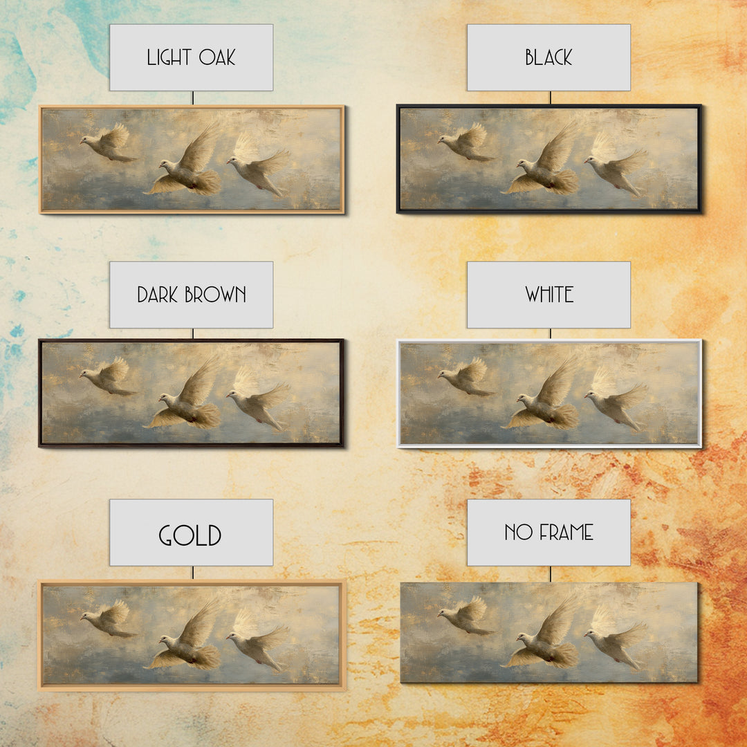 Doves Flying Through Soft Golden Light Canvas Print, Wedding Art, Wedding Guest Book, Living Room Decor, Fine Art, Romance, WED-3x1-75