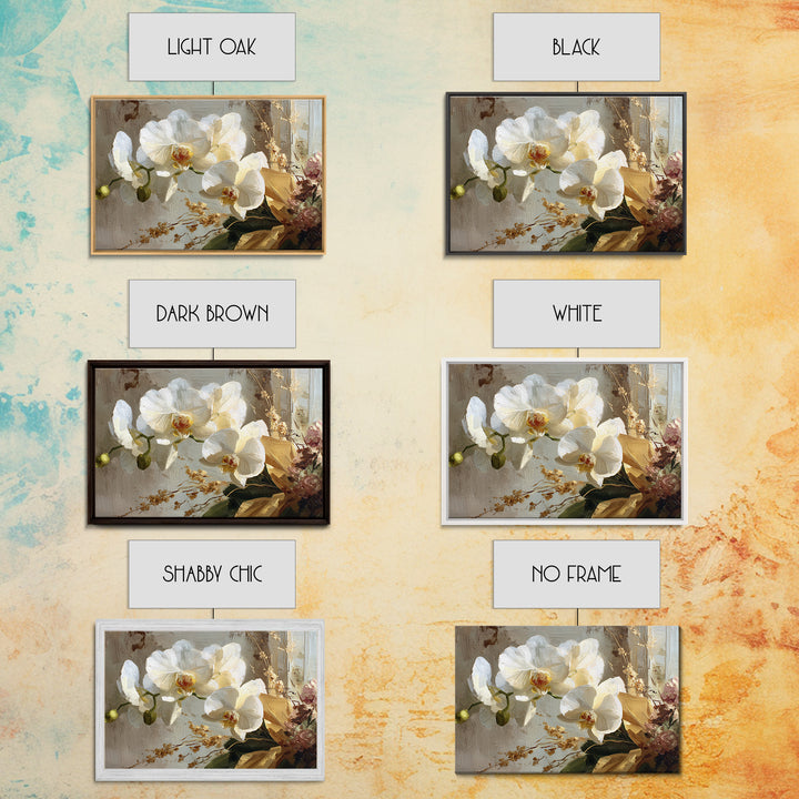 White Orchid and Gold Ribbon Composition Framed Canvas Print, Wedding Art, Wedding, Living Room Decor, Fine Art, Romance, WED-3x2-28