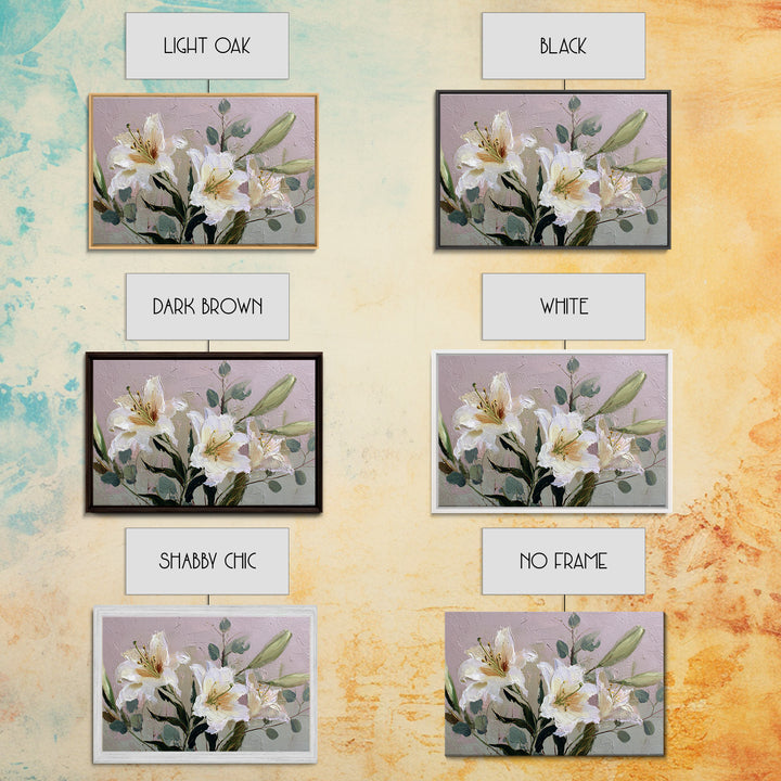 White Lilies and Eucalyptus Arrangement Canvas Print, Wedding Art, Wedding Guestbook, Living Room Decor, Oil Painting, Romance, WED-3x2-37