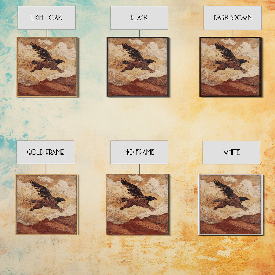 Eagle Flying Above Mountain Ridge Canvas Print, Western Art, Rustic Wall Art, Southwestern Decor, Watercolor Art, Frontier, WES-1x1-13