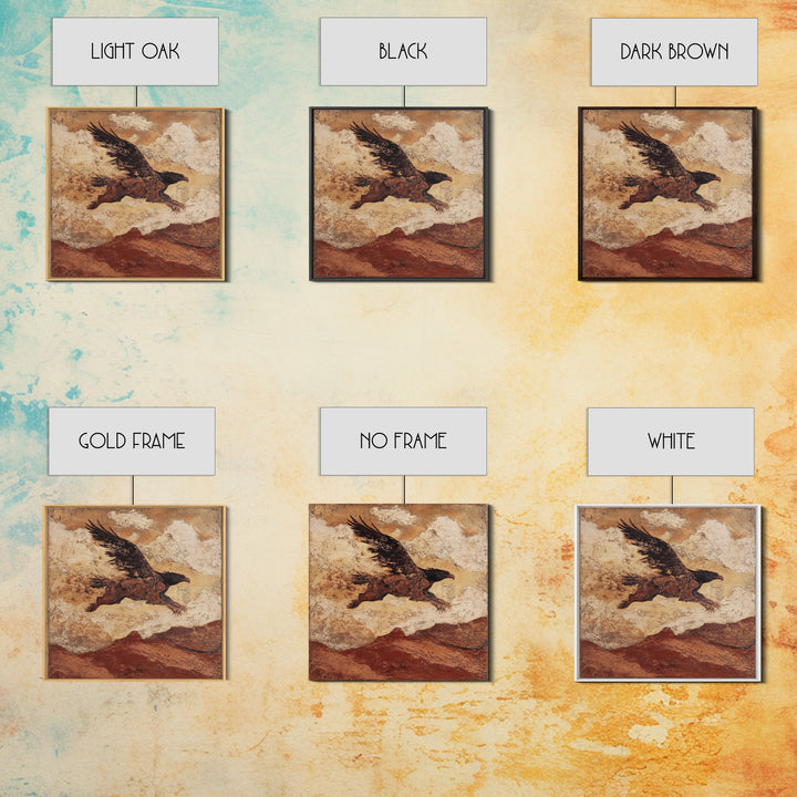 Eagle Flying Above Mountain Ridge Canvas Print, Western Art, Rustic Wall Art, Southwestern Decor, Watercolor Art, Frontier, WES-1x1-13