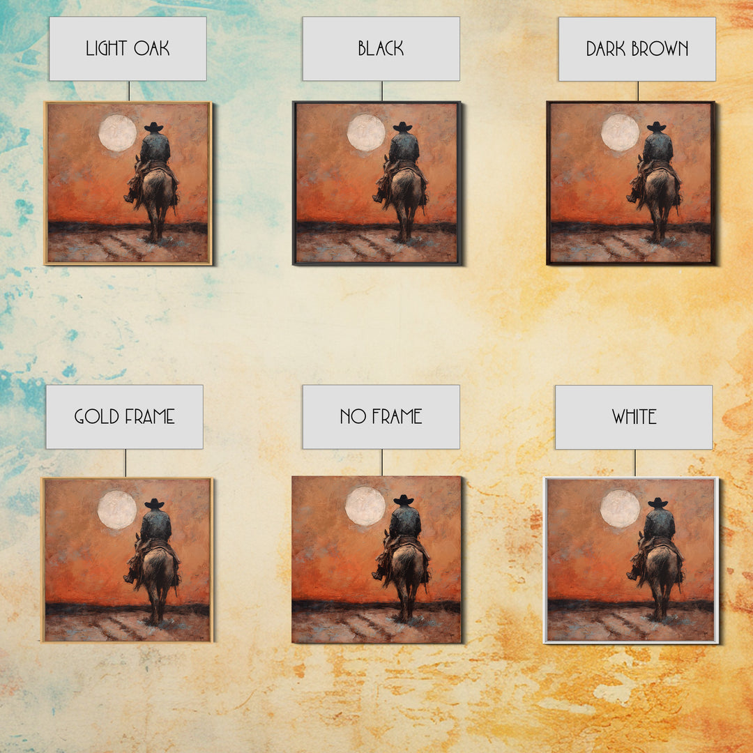 Desert Moon over Lone Rider Canvas Print, Western Art, Digital Download Art, Southwestern Decor, Frontier, Neutral Decor, WES-1x1-35