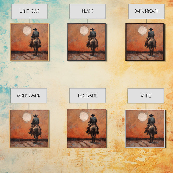 Desert Moon over Lone Rider Canvas Print, Western Art, Digital Download Art, Southwestern Decor, Frontier, Neutral Decor, WES-1x1-35