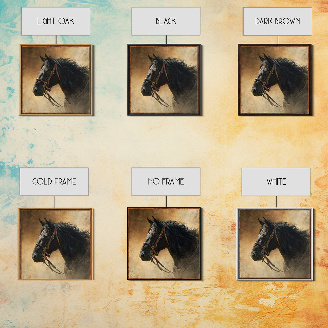 Black Horse Portrait Canvas Print, Western Art, Neutral Decor, Southwestern Decor, Fine Art, Frontier, Home Decor, Wall Decor, WES-1x1-90