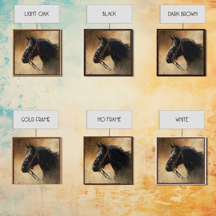 Black Horse Portrait Canvas Print, Western Art, Neutral Decor, Southwestern Decor, Fine Art, Frontier, Home Decor, Wall Decor, WES-1x1-90