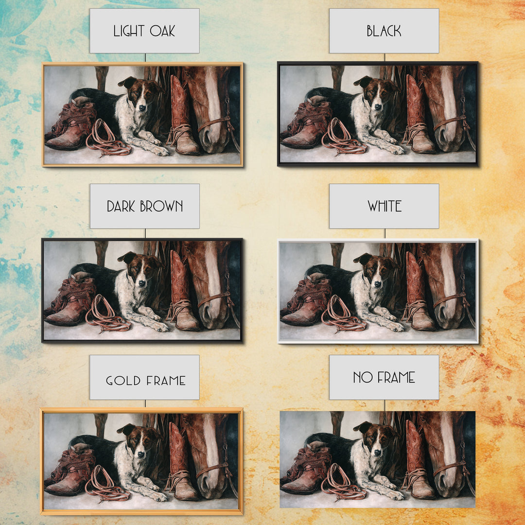 Ranch Dog Beside Worn Boots Canvas Print, Western Art, Printable Wall Art, Southwestern Decor, Frontier, Downloadable Art, WES-2x1-41