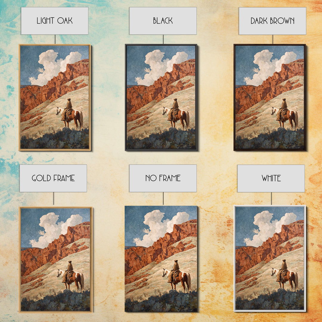 Eagle Flying Above Mountain Ridge Framed Canvas Print, Western Art, Oil Painting, Southwestern Decor, Fine Art, Frontier, WES-2x3-21