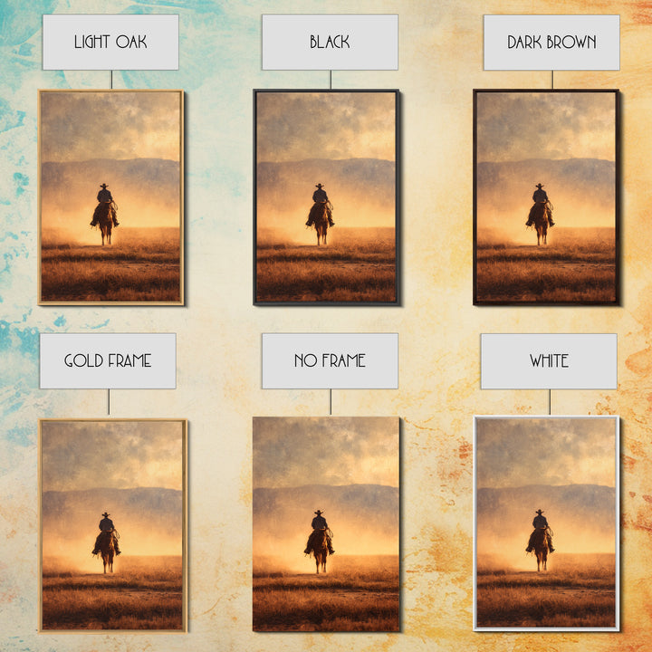 Cowboy Riding Across Dusty Sunset Plains Canvas Print, Western Art, Native American Art, Southwestern Decor, Oil Painting, WES-2x3-57