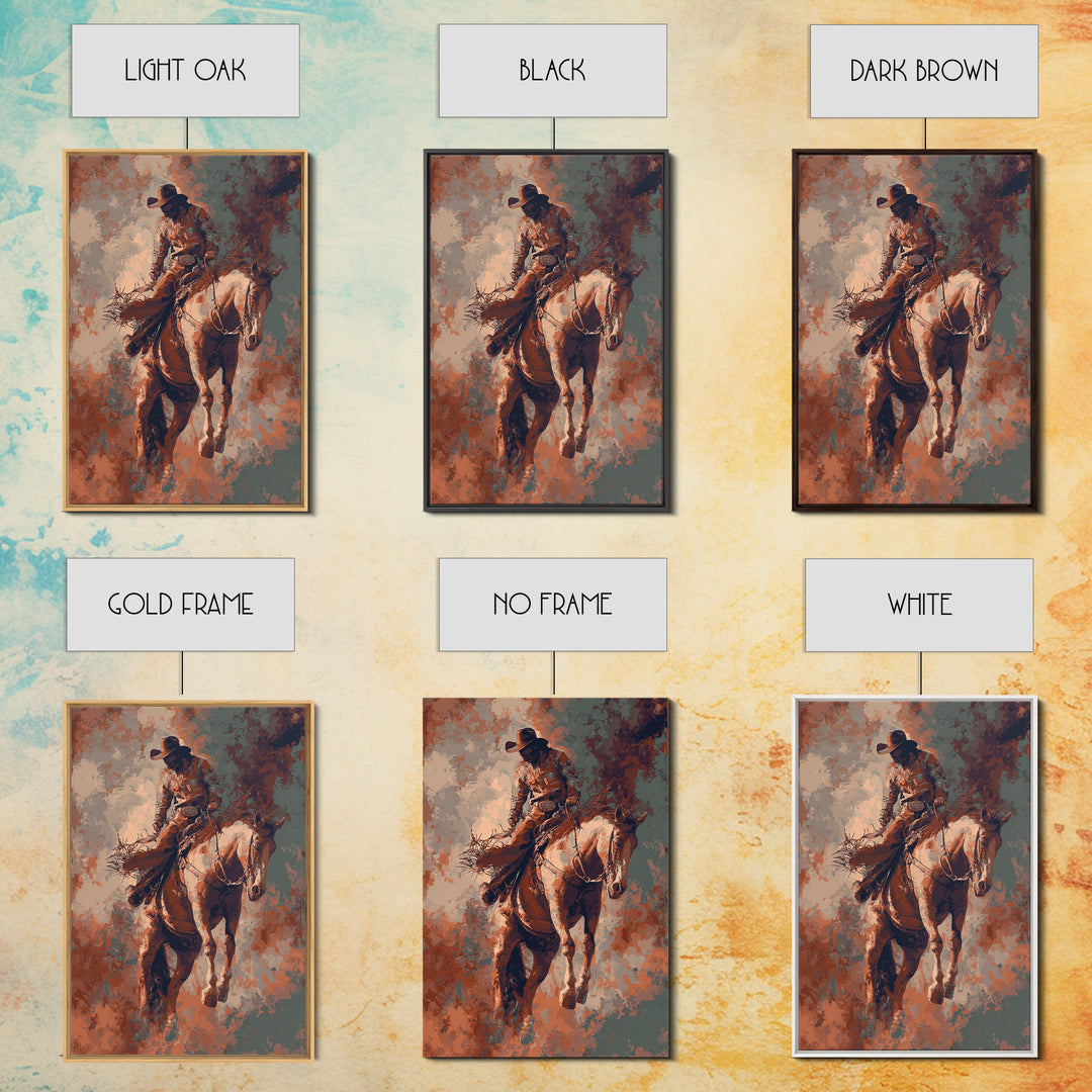 Rodeo Rider Mid Motion Canvas Print, Western Art, Cowboy Art, Southwestern Decor, Fine Art, Frontier, Rustic Wall Art, WES-2x3-65