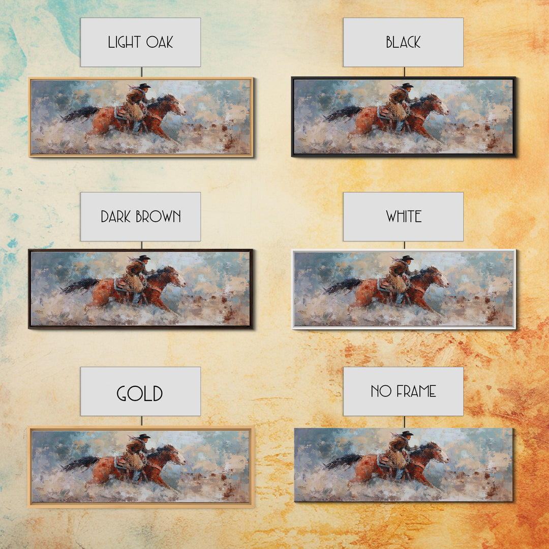 Rodeo Rider Mid Motion Framed Canvas Print, Western Art, Neutral Decor, Southwestern Decor, Fine Art, Frontier, Home Decor, WES-3x1-73