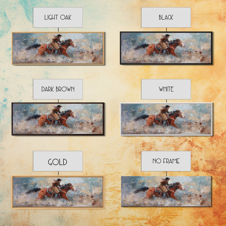 Rodeo Rider Mid Motion Framed Canvas Print, Western Art, Neutral Decor, Southwestern Decor, Fine Art, Frontier, Home Decor, WES-3x1-73