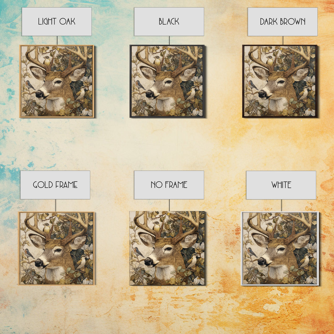 Deer with Antlers Full of Birds Canvas Print, Whimsical Art, Printable Art, Living Room Decor, Watercolor Art, Wonder, WHI-1x1-19