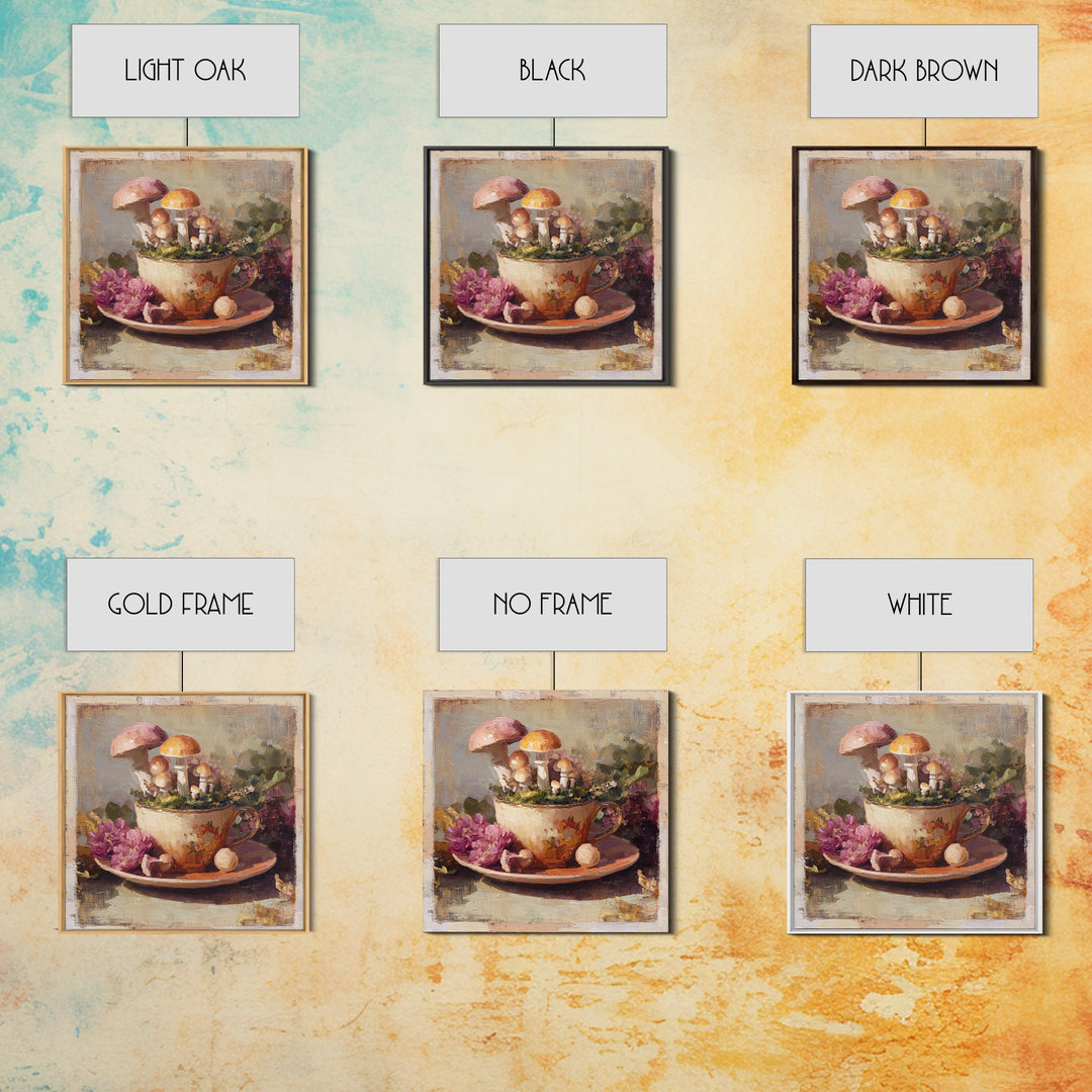 Teacup Garden with Tiny Mushrooms Canvas Print, Whimsical Art, Home Decor, Living Room Decor, Fine Art, Wonder, Digital Print, WHI-1x1-4