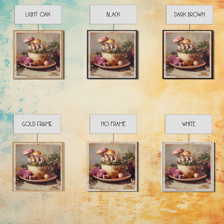 Teacup Garden with Tiny Mushrooms Canvas Print, Whimsical Art, Home Decor, Living Room Decor, Fine Art, Wonder, Digital Print, WHI-1x1-4
