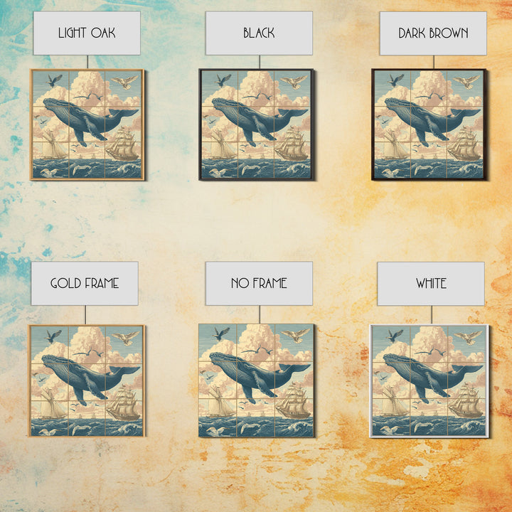 Whale Flying Through Clouds Like Ocean Framed Canvas Print, Whimsical Art, Boho Decor, Living Room Decor, Fine Art, Wonder, WHI-1x1-61