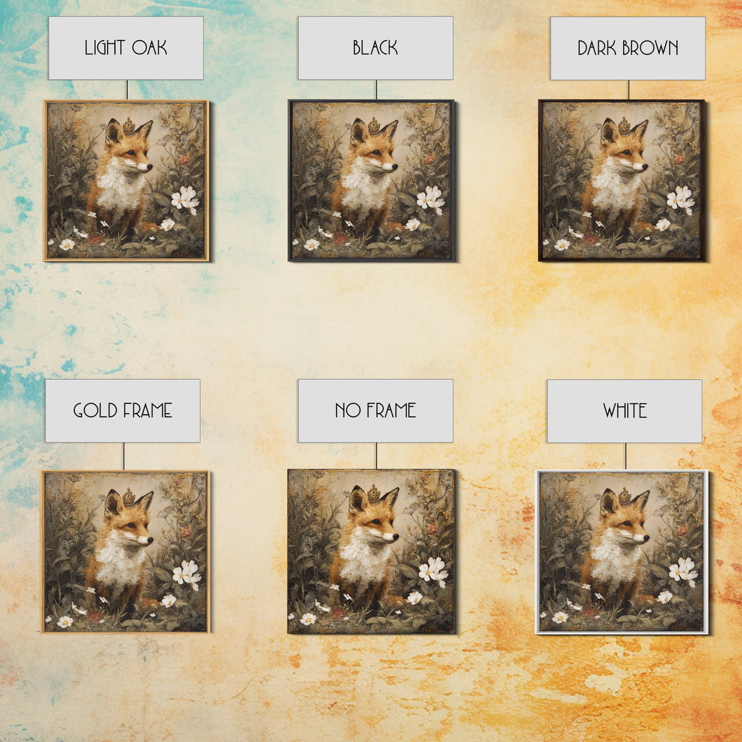 Fox Wearing a Tiny Crown Framed Canvas Print, Whimsical Art, Home Decor, Living Room Decor, Fine Art, Wonder, Digital Print, WHI-1x1-73
