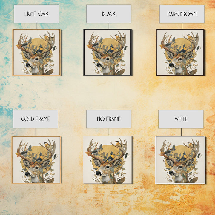 Deer with Antlers Full of Birds Canvas Print, Whimsical Art, Room Decor, Living Room Decor, Fine Art, Wonder, Oil Painting, WHI-1x1-91