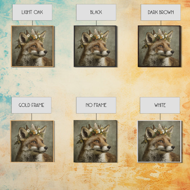 Fox Wearing a Tiny Crown Canvas Print, Whimsical Art, Printable Wall Art, Living Room Decor, Wonder, Abstract Wall Art, WHI-1x1-97