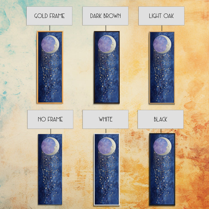 Moon with Sleeping Face and Dangling Stars Canvas Print, Whimsical Art, Art Print, Living Room Decor, Fine Art, Wonder, WHI-1x3-28