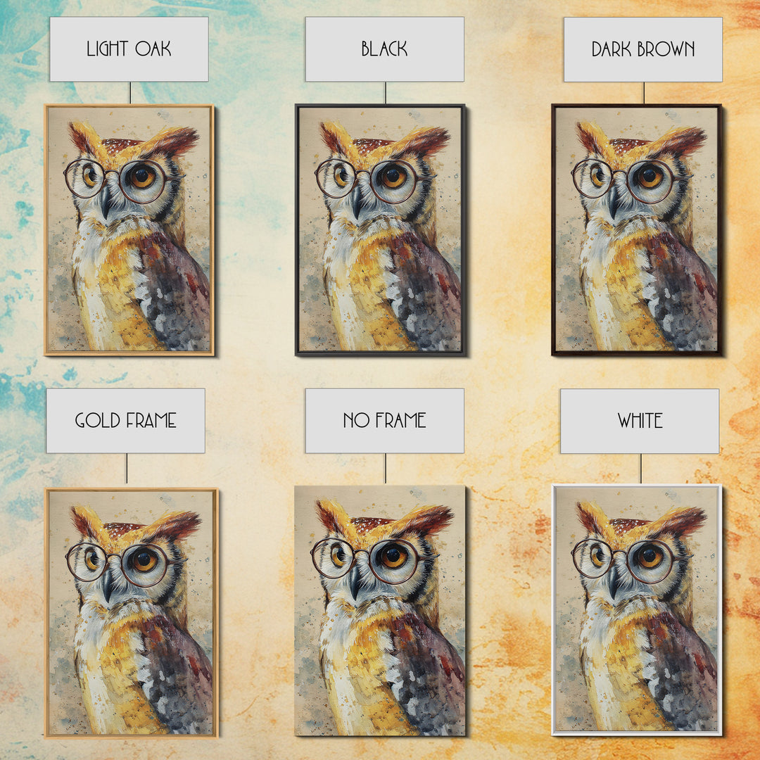 Owl Wearing Spectacles Among Stars Canvas Print, Whimsical Art, Wall Art, Living Room Decor, Oil Painting, Wonder, WHI-2x3-14