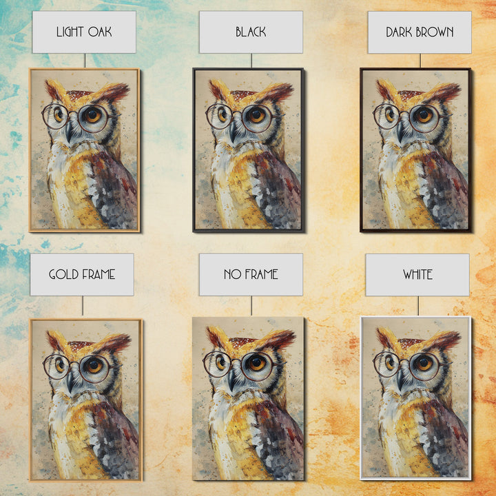 Owl Wearing Spectacles Among Stars Canvas Print, Whimsical Art, Wall Art, Living Room Decor, Oil Painting, Wonder, WHI-2x3-14
