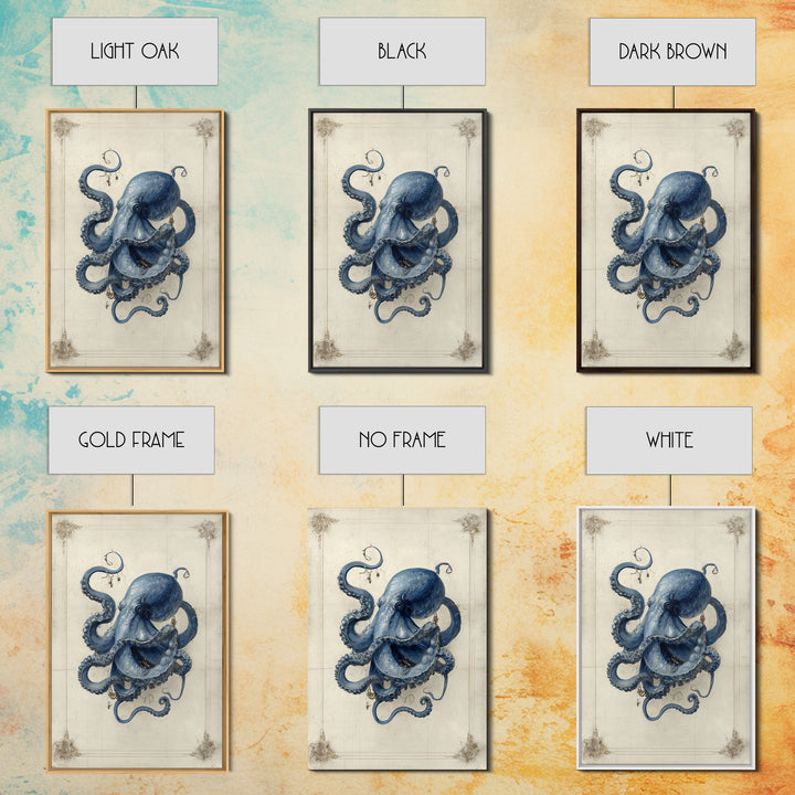Octopus Conductor with Tiny Instruments Framed Canvas Print, Whimsical Art, Living Room Decor, Abstract Art, Wonder, WHI-2x3-2