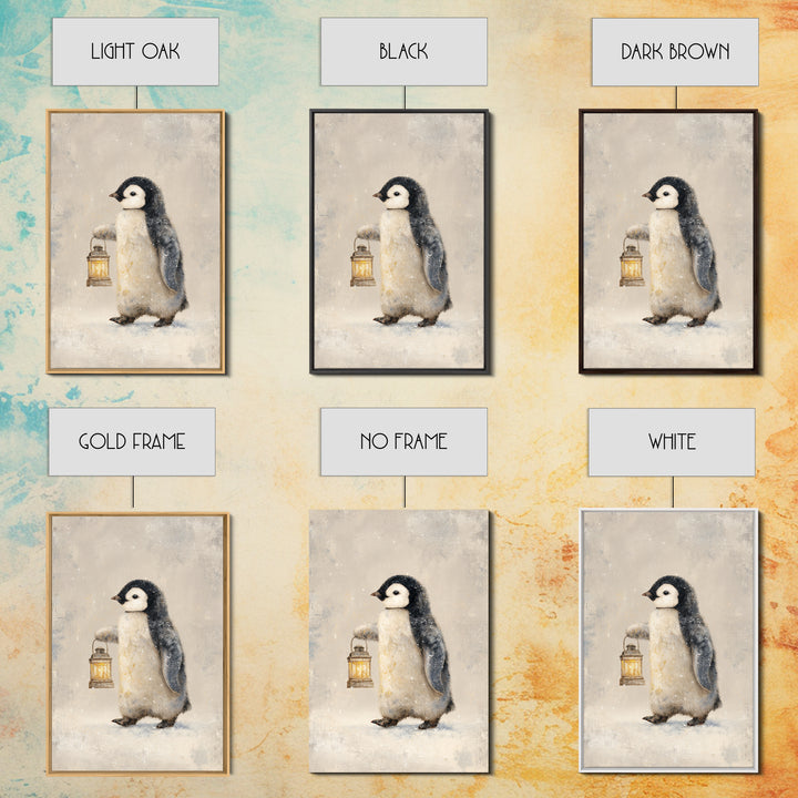 Penguin Holding a Lantern Framed Canvas Print, Whimsical Art, Oil Painting, Living Room Decor, Wonder, Dark Academia Decor, WHI-2x3-25