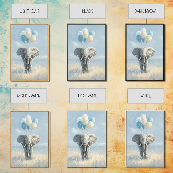 Elephant Holding Balloons Framed Canvas Print, Whimsical Art, Whimsical, Living Room Decor, Oil Painting, Wonder, Nursery Art, WHI-2x3-59
