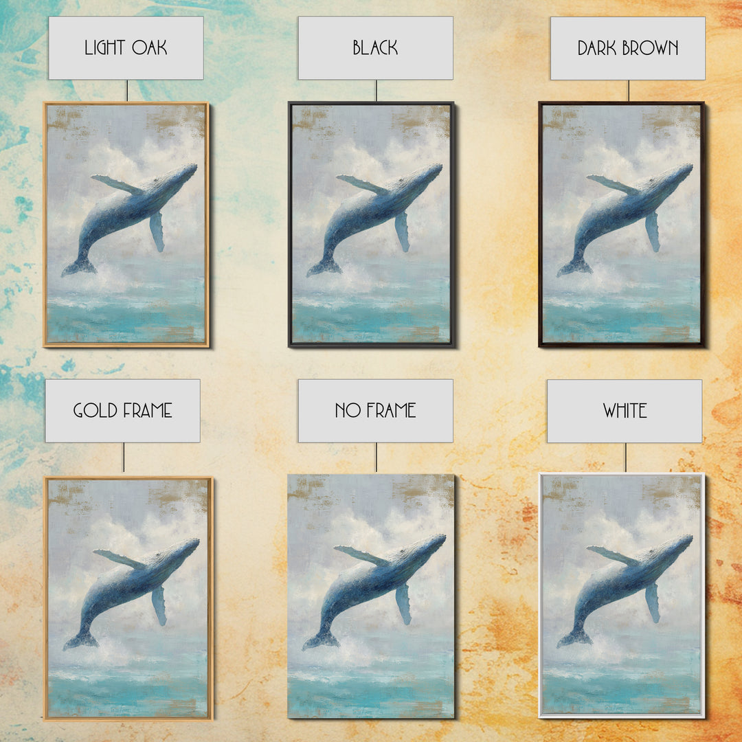Whale Flying Through Clouds Like Ocean Framed Canvas Print, Whimsical Art, Living Room Decor, Fine Art, Wonder, Gallery Decor, WHI-2x3-69